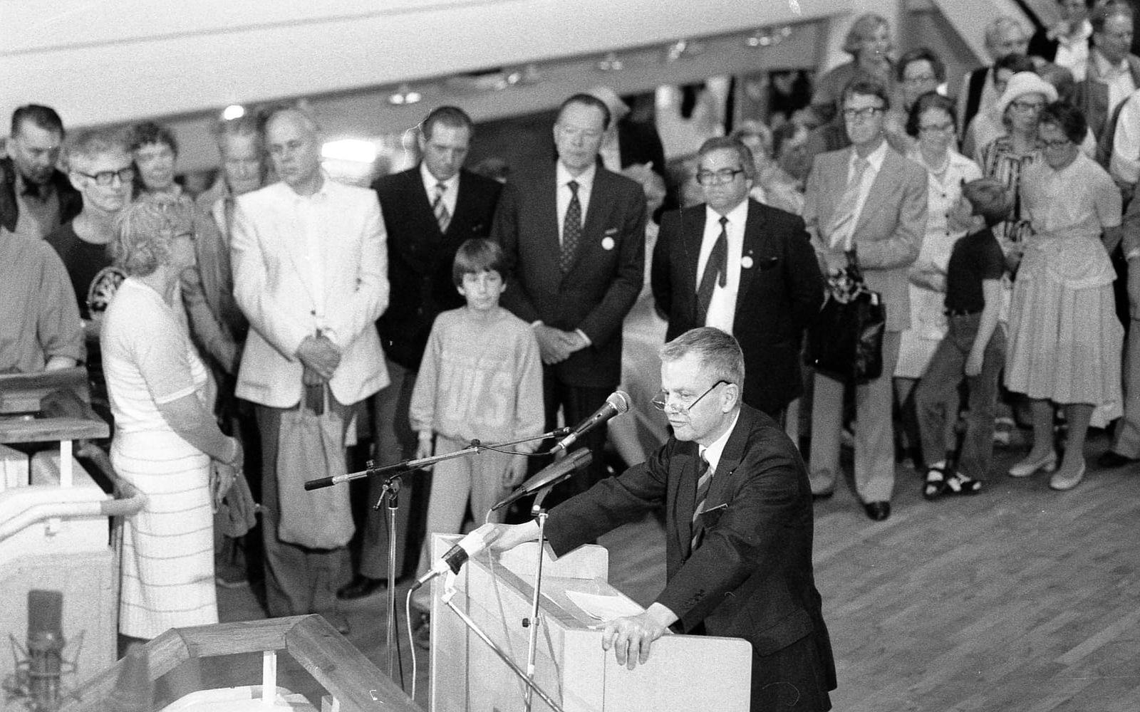 Invigning Bohusläns Museum 2 juni 1984  Kulturminister Bengt Göransson (S)  bakom honom Ulf Wallin (S)